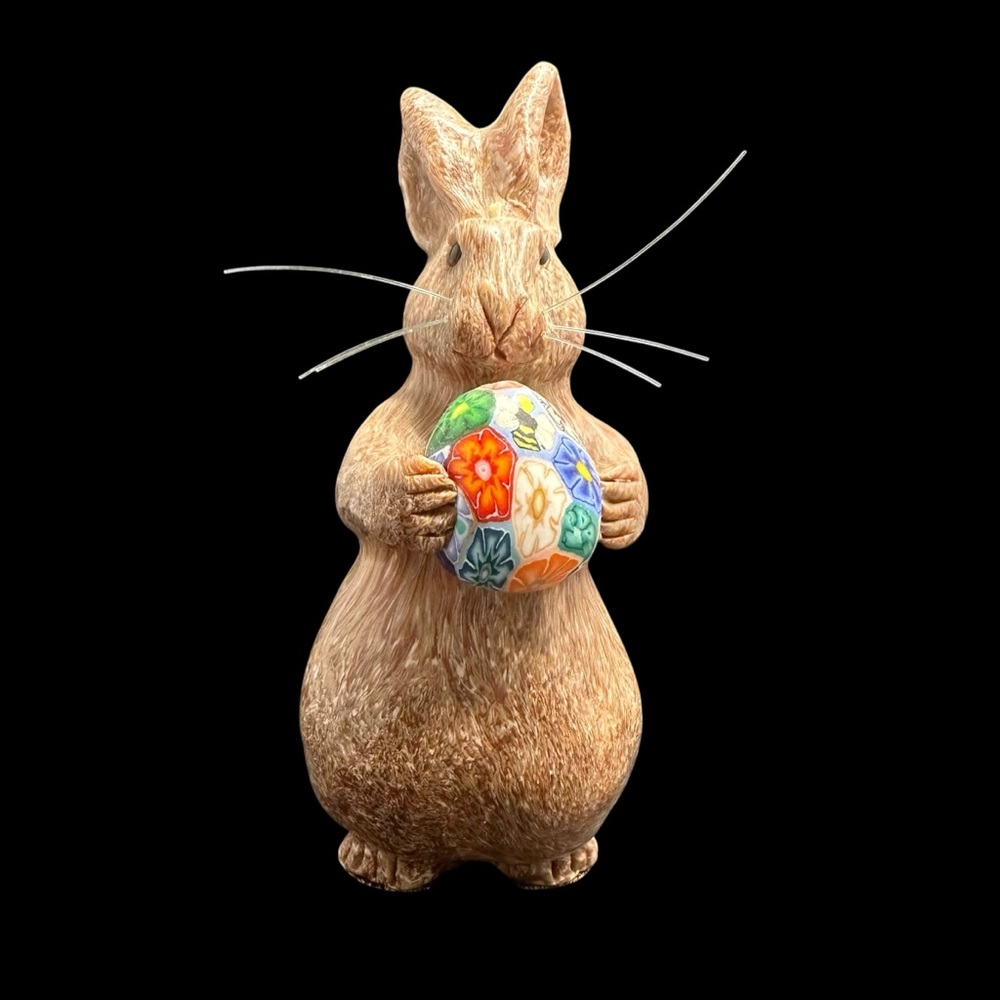 Solid Candle Wax Bunny Rabbit Holding an Egg Handmade by Stone Candles Inc
